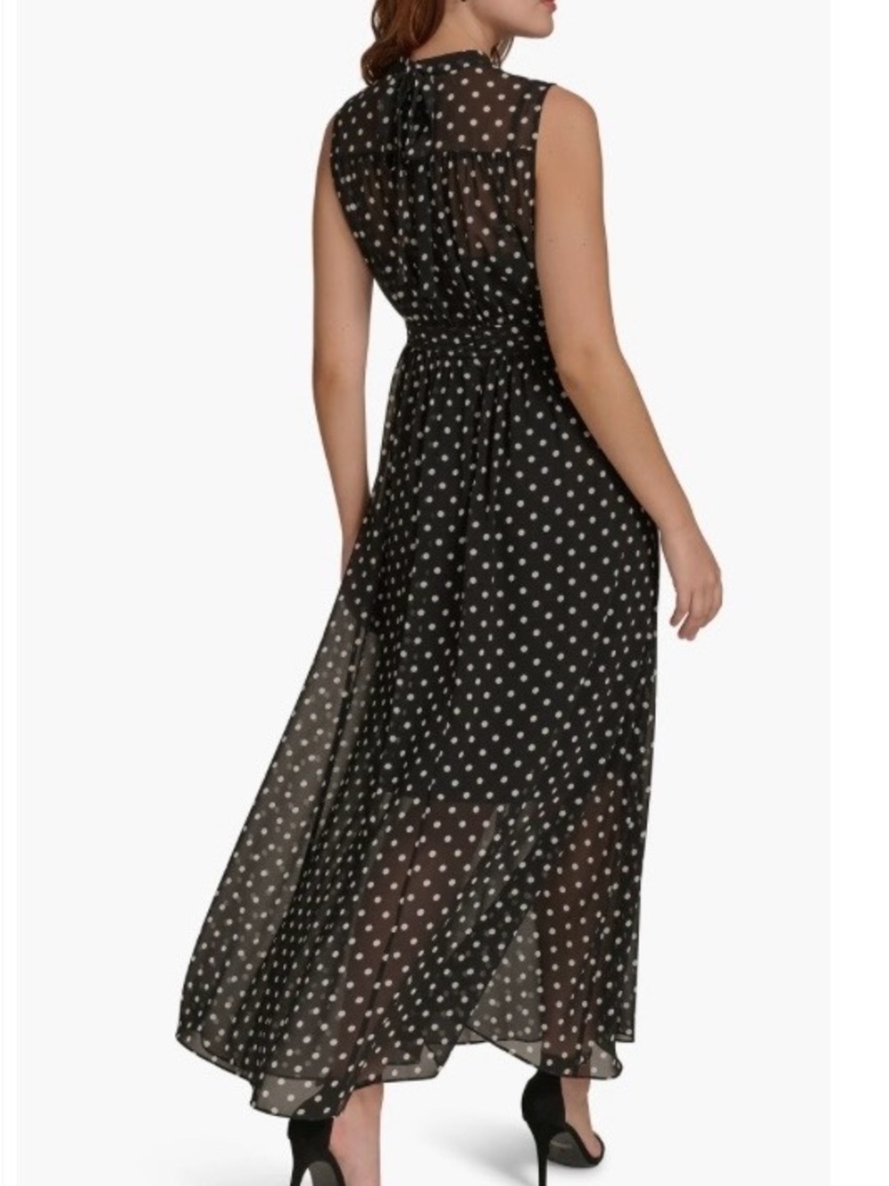 Tommy Hilfiger Polka Dot Maxi Dress Black White Size 8 Sleeveless No Belt - Picture 2 of 10